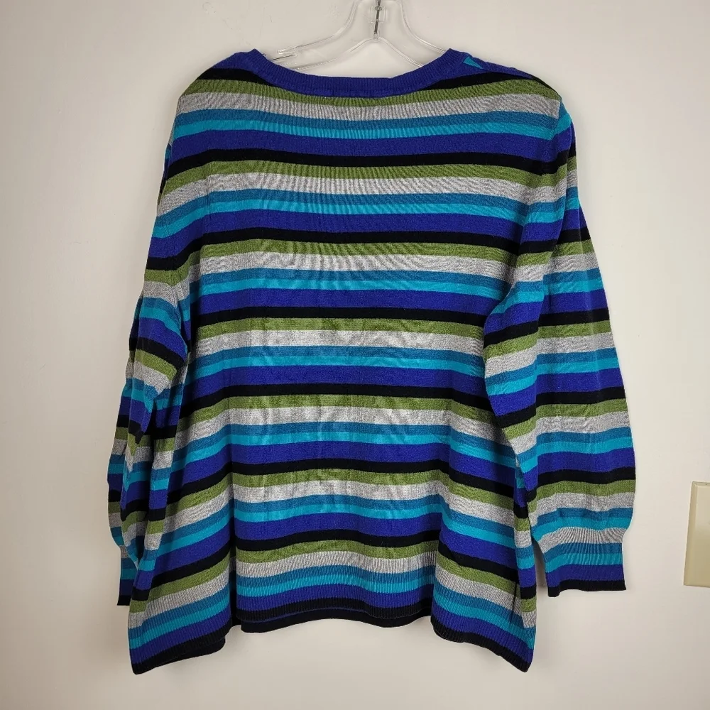 Studio Works Blue Olive Gray Striped V-Neck Light Sweater Nautical Preppy 2X - Picture 4 of 11